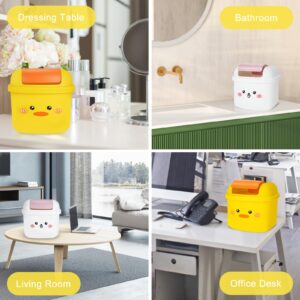 WCHOSOZH Cute Small Trash Can, Mini Desktop Trash Bin, Kawaii Cartoon Animal Shaped Garbage with Flip Lid for Bedroom, Bathroom, Kitchen, Office (Yellow)