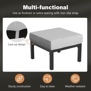 Solaste Outdoor Footstools Patio Ottoman Set of 2, Aluminum All-Weather Outdoor Footrest Seat with Removable Cushions, Patio Furniture Ottomans for Garden, Backyard, Poolside-Grey