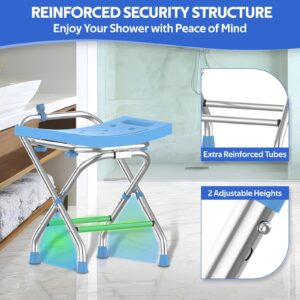 Folding Shower Seat - Stainless Steel Shower Chair for Inside Shower - 420lbs Height Adjustable Foldable Shower Stool - Portable Travel Collapsible Bath Bench for Elderly, Senior, Handicap & Disabled