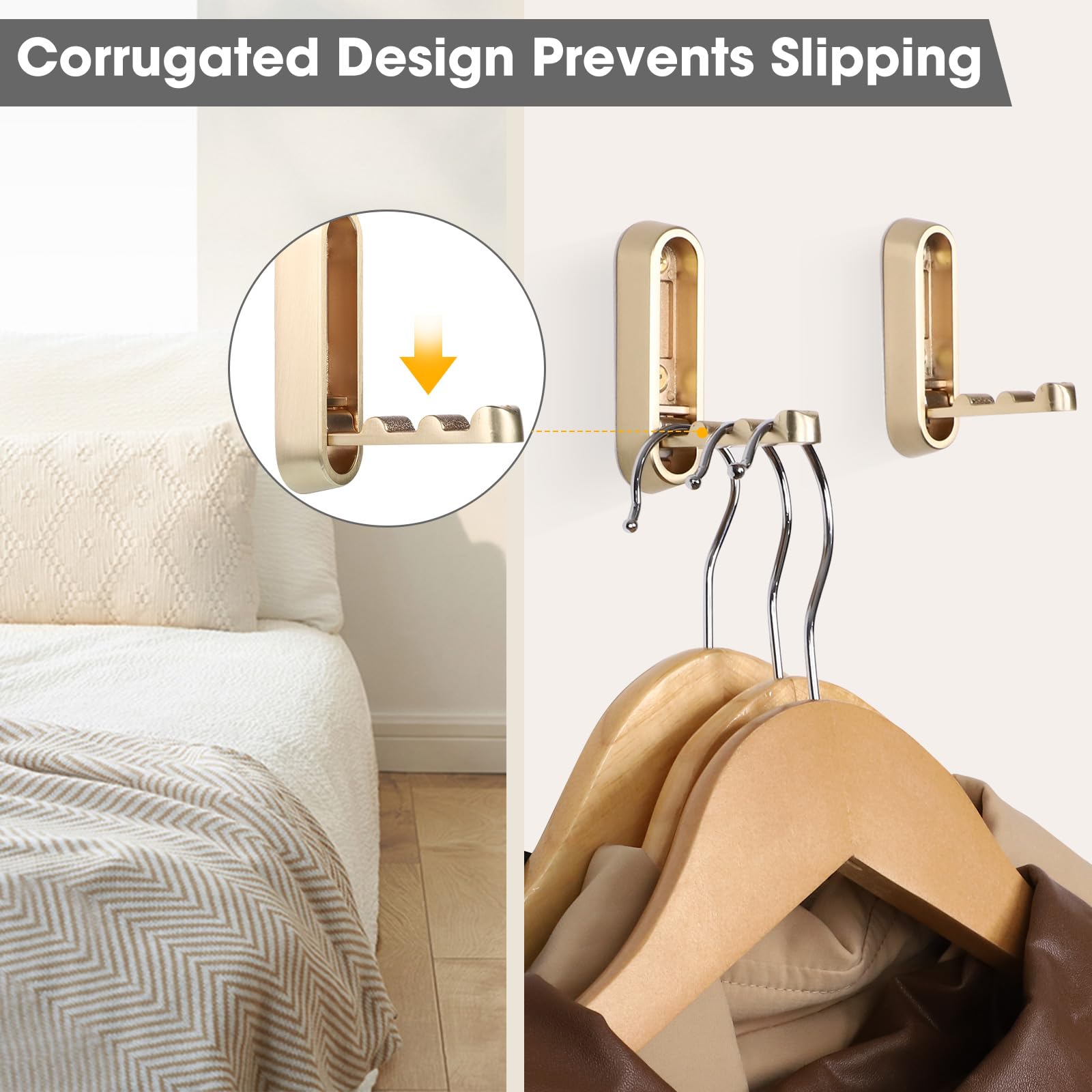 Dntorx Folding Coat Hooks, 2 Pcs Foldable Gold Wall Hooks Heavy Duty Foldable Hook Bathroom Towel Hooks Robe Hooks Wall Mounted for Hanging Coat Towels Clothes Hat Bags Keys