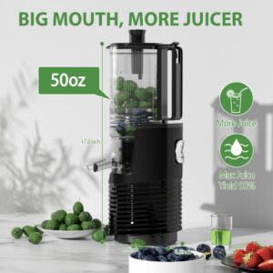 Cold Press Juicer, 350W Masticating Juicer with 5.4" Large Feed Chute Fit Whole Fruits & Vegetables, Cold Press Electric Juicer Machines with High Juice Yield, Easy to Clean, BPA Exclude-Black.