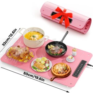 Food Warming Mat for Buffet,Electric Warming Tray with 4 Temperatures Setings and 1/3/5h Timer,Full Surface Heating Food Warmers for Parties Buffets Holidays Daily Use to Keep Food Warm（Pink）