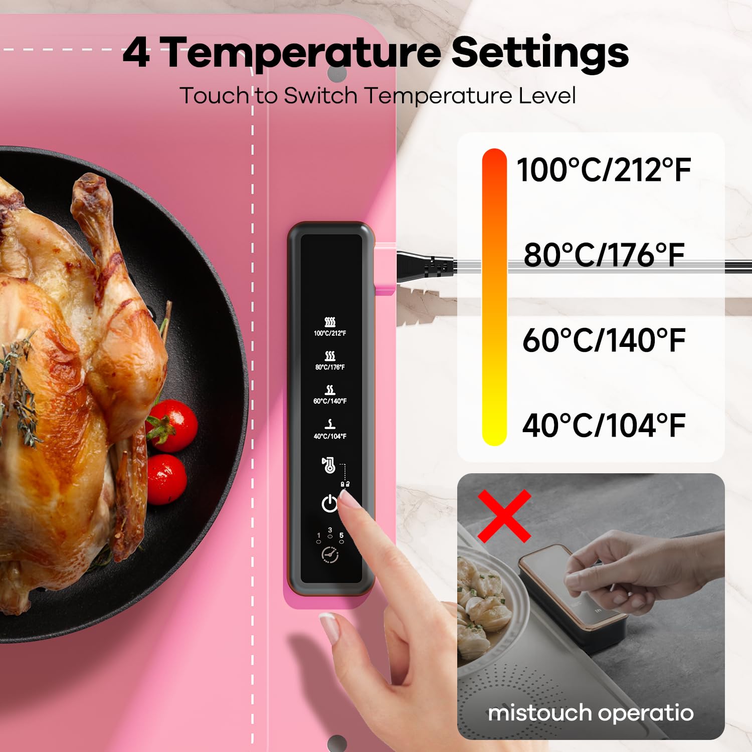 Food Warming Mat for Buffet,Electric Warming Tray with 4 Temperatures Setings and 1/3/5h Timer,Full Surface Heating Food Warmers for Parties Buffets Holidays Daily Use to Keep Food Warm（Pink）