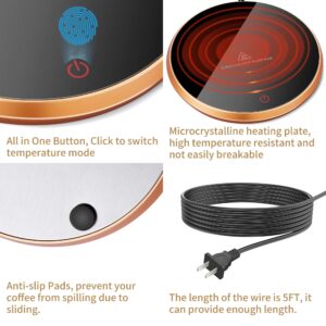 Coffee Mug Warmer for Desk 8H Auto Shut Off, Smart Coffee Cup Warmer with 2 Temperature Setting, Electric Mug Warmer Plate for Coffee, Milk, Tea (Black Gold)