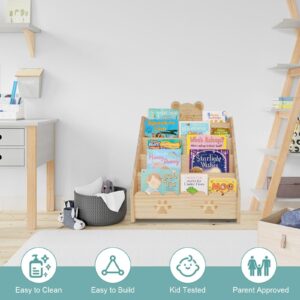 Stranthother Kids 5 Tier Bookshelf and Toy Organizer Bear Montessori Bookshelf for Kids Magazine Rack Book Display Organizer Classroom Bookshelves for Kids Bedroom,PlayroomNursery Kids Furniture