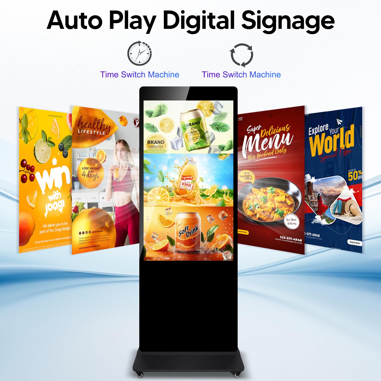 55" Digital Signage Displays Kiosk Android 11.0, Indoor LCD Advertising Displays 4K Non-Touchscreen Digital Kiosk, 4GB RAM & 64GB ROM, WiFi HDMI/USB/CMS System Auto Media Player