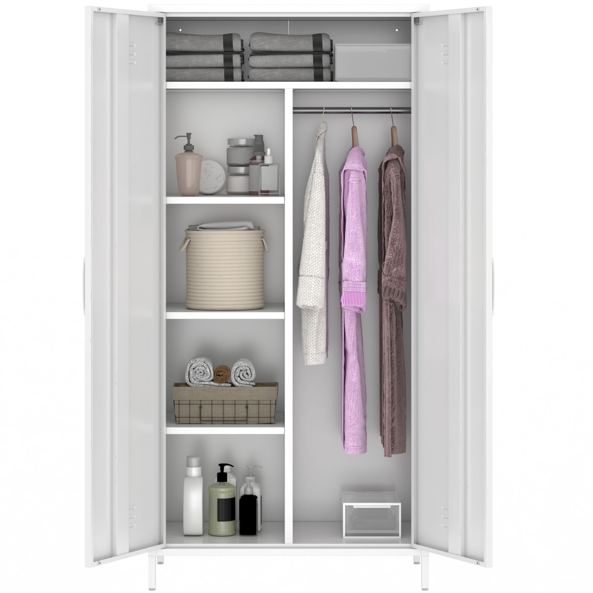 MIOCASA Metal Armoire, Wardrobe Closet Cabinet with 1 Hanging Rod and 4 Shelves Steel Storage Locker Clothes Organizer for Bedroom, Changing Room, Laundry Room, Office - White