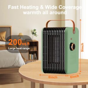 1500W Space Heater for Indoor Use PTC Portable Electric Heater Fast Heating Room Small Heater with Thermostat Heating and Fan Modes 110V Plug In Heater for Desk Office Bedroom Bathroom (Green)