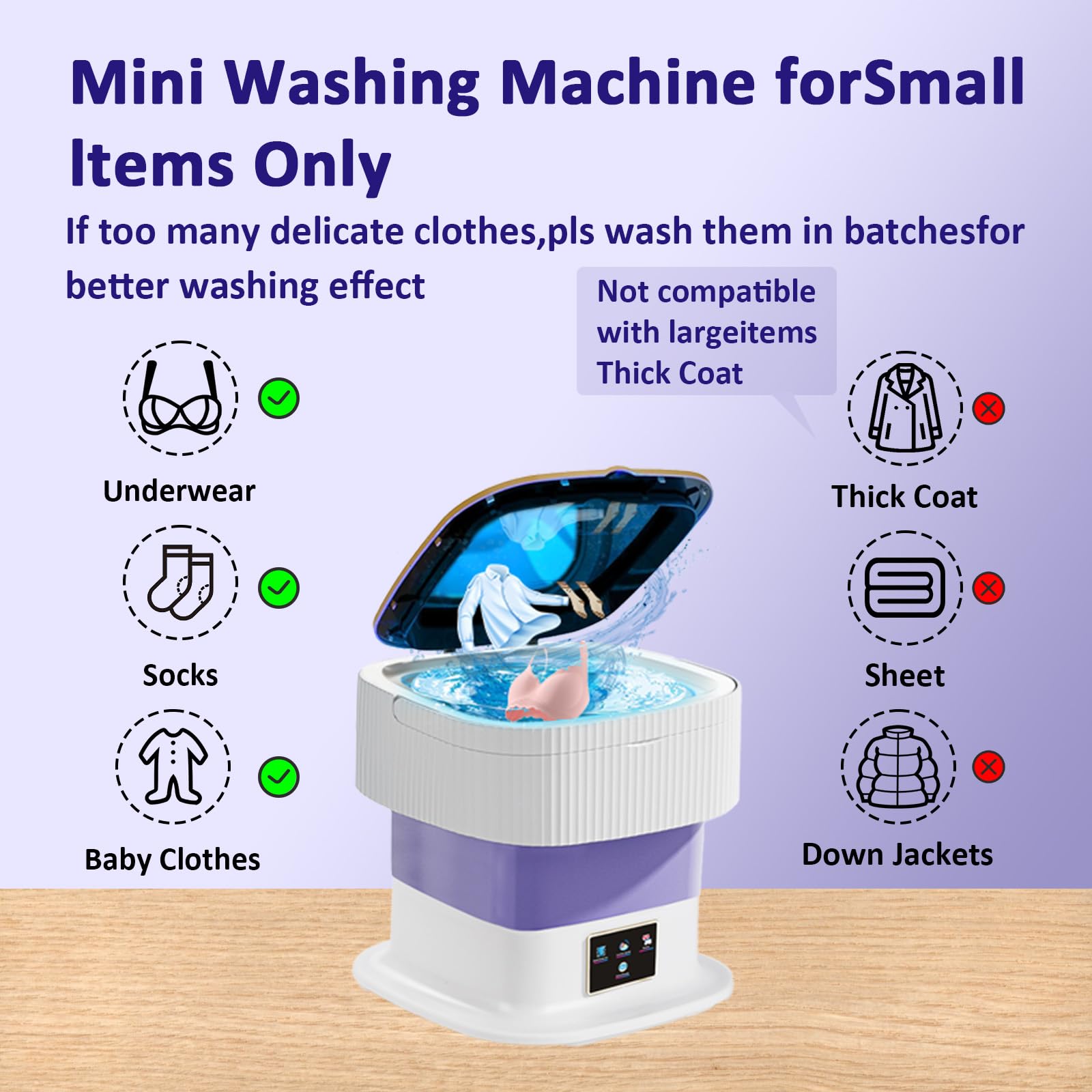 Mini Washing Machine,11.5L Portable Washing Machine and Dryer, Small Washing Machine Deep Cleaning Of Underwear, Purple Portable Washer Suitable for Underwear, Baby Clothes, Sock