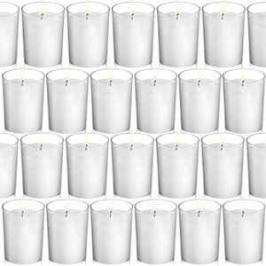 flamecan (set of 24) votive candles, unscented white wax, for wedding, birthday, party, spa, holiday, home decoration (15 hour burn time)