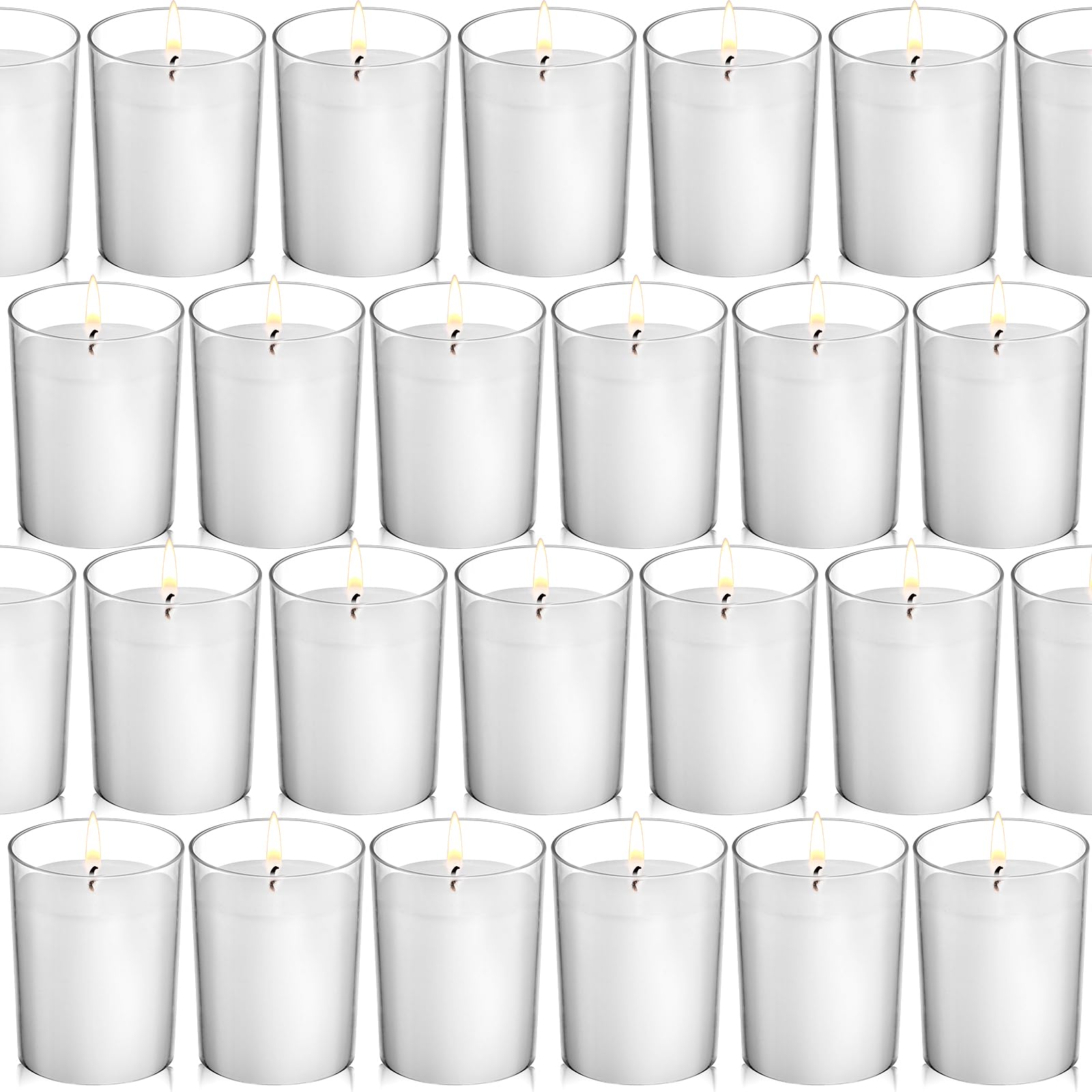 flamecan (Set of 24) Votive Candles, Unscented White Wax, for Wedding, Birthday, Party, Spa, Holiday, Home Decoration (15 Hour Burn Time)