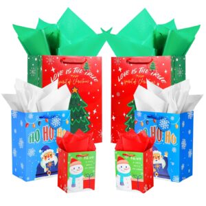 6 pcs christmas gift bags, christmas tote bags with handles, assorted sizes multifunctional non-woven treat bags for gifts wrapping shopping, xmas party supplies (2 large 13", 2 medium 9", 2 small 6")