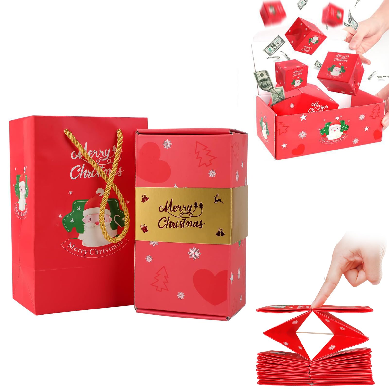 Surprise Gift Box Explosion for Money, Christmas Surprise Gift Box Explosion, Folding Bouncing Red Gift Box Pop-Up Explosion Gift Box for Christmas Birthday Anniversary New Year (10 Box Red)