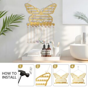 NiHome Butterfly Wall Mounted Jewelry Organizer, Decorative Metal Earring and Necklace Holder for Bedroom, Vanity, or Closet, Stylish Organizer with Easy Hanging for Fashion Lovers (Gold)