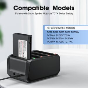 4-Slot Battery Charging Cradle Kit for Zebra TC70 TC75 TC77 TC7X-4BTYC1 Barcode Scanners, Compatible with BT-000318 Battery, Charger Station with Type-C Cable, Black