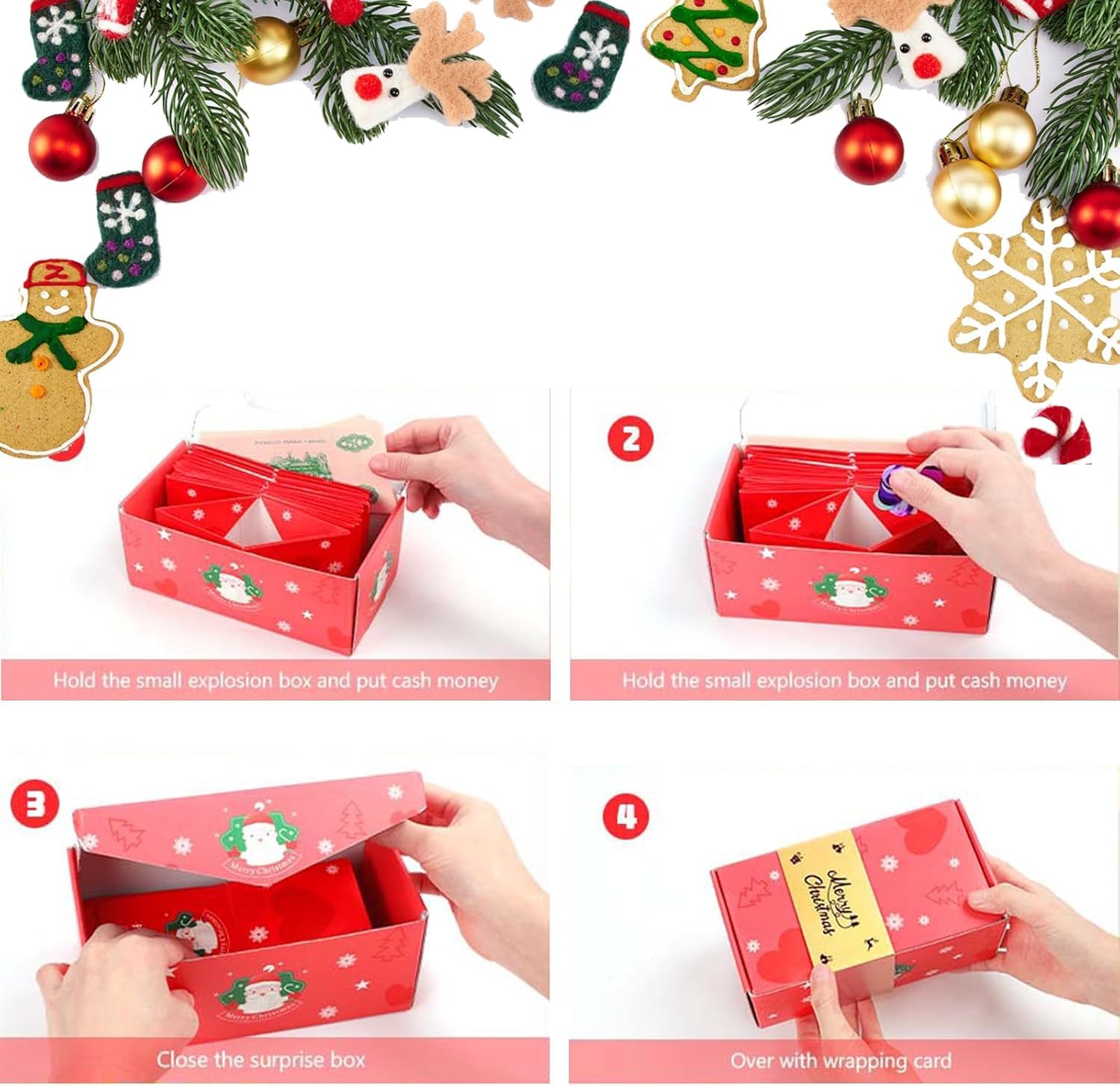 Surprise Gift Box Explosion for Money, Christmas Surprise Gift Box Explosion, Folding Bouncing Red Gift Box Pop-Up Explosion Gift Box for Christmas Birthday Anniversary New Year (10 Box Red)