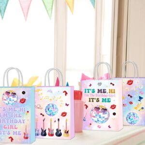 SNABETNA Music Birthday Party Paper Bags Decorations,16pcs Goodies Bags,Double Sided Birthday Paper Bags With 4 Styles, Music Theme Birthday Party Favors