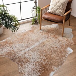 Cowhide Rug Premium Cow Print Rug Non-Slip Cow Hide Area Rug Animal Print Rug Western Rugs for Living Room Bedroom Dining Room Rug for Western Decor (Tan Cowhide, 8x10ft)