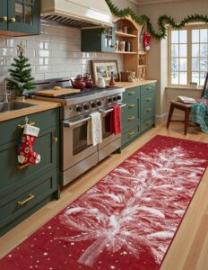 lahome christmas runner rugs 2x8 non-slip hallway runner, washable christmas rug stain resistant red kitchen runner rug, christmas tree print holiday decor untra-thin runner for bedroom (red,2'x8')