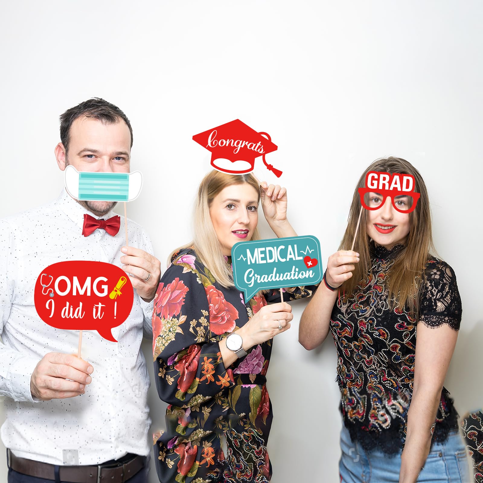 Maicaiffe Medical Graduation Party Photo Booth Props - 30 Pcs Congrats Doctor Nurse Selfie Props Favors Supplies - Nursing School Graduation Party Centerpiece Sticks - RN Graduation Party Decorations