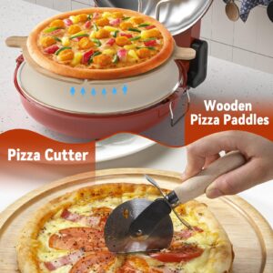 TMEDW Electric Pizza Oven, 12 inch Portable Pizza Oven Indoor, Countertop Pizza Maker with Wooden Pizza Paddles & Pizza Cutter