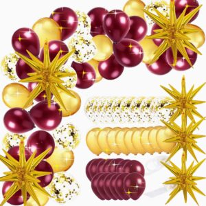 burgundy gold balloons/fall balloons/burgundy gold graduation decorations 2024/fall bridal shower decorations fall birthday decorations//star balloons 45pcs maroon gold