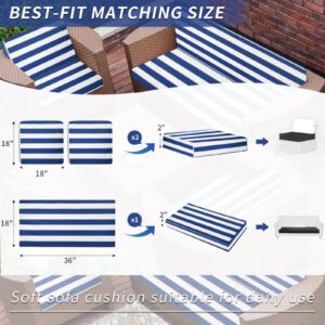 3 Pack Outdoor Patio Seat Cushions Replacement Covers Fit for Outdoor Furniture 4 Pieces Wicker Rattan Furniture Patio Conversation Set Loveseat Chair，Cover Only (Blue and White, 18x18x2,36x18x2)