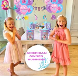 Mermaid Birthday Decorations Kit, All-in-1 Girl's Party Decor Package With Mermaid Tail Balloons, Hanging Swirls, Goodie Bags, Birthday Banner, Plates- Purple, Teal. Mermaid Party Supplies for kids.