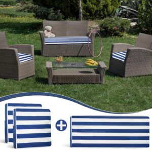 3 Pack Outdoor Patio Seat Cushions Replacement Covers Fit for Outdoor Furniture 4 Pieces Wicker Rattan Furniture Patio Conversation Set Loveseat Chair，Cover Only (Blue and White, 18x18x2,36x18x2)