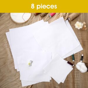 Prasacco 8 PCS White Embroidery Fabric, 4 Size Pre-Cut Natural Cotton Embroidery Cloth Fabric Squares Embroidery Fabric Cross Stitch Fabric Fabric Embroidery Cloth for Craft Garment Embroidery