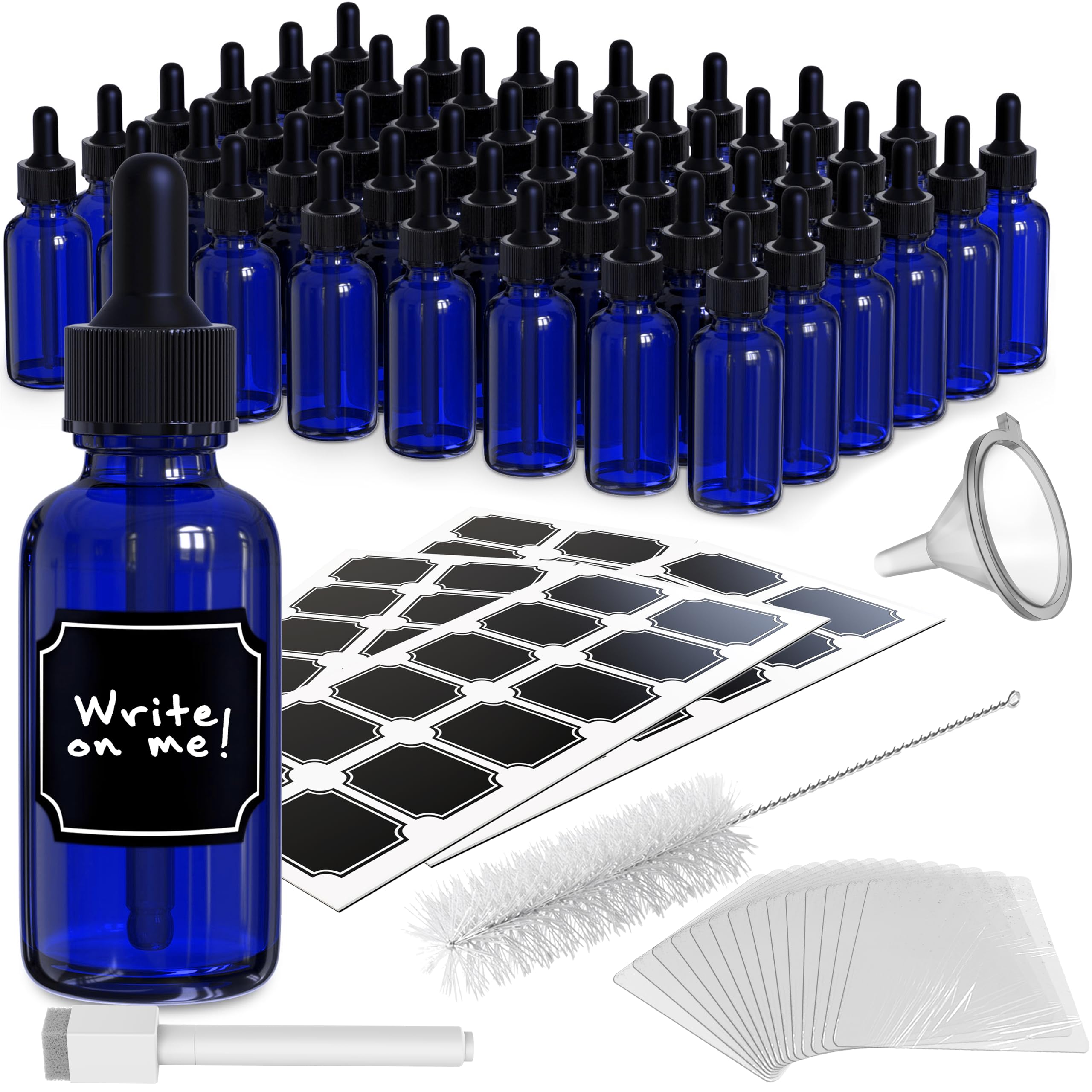 Nevlers 48PK Cobalt Blue 1 Oz Glass Dropper Bottle | No-Leak 30ml Dropper Bottles |Versatile Small Dark Bottles with Dropper for Oils, Tincture Bottles with Dropper, Empty Eye Dropper Bottle & More