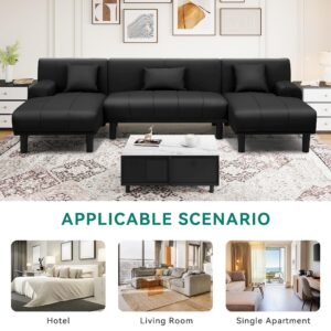 YITAHOME Sectional Couches for Living Room, U Shaped Sofa Faux Leather Modern Couch with USB & Type C Charging Ports Double Chaise and Comfy Upholstered, Black