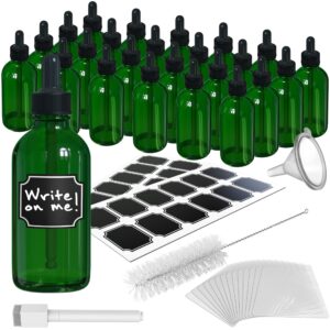 nevlers 24pk green 4 oz glass bottles with dropper | leakproof empty dropper bottles for oil useable as empty eye dropper bottle, oil bottles for hair, medicine dropper bottle, & tincture bottles