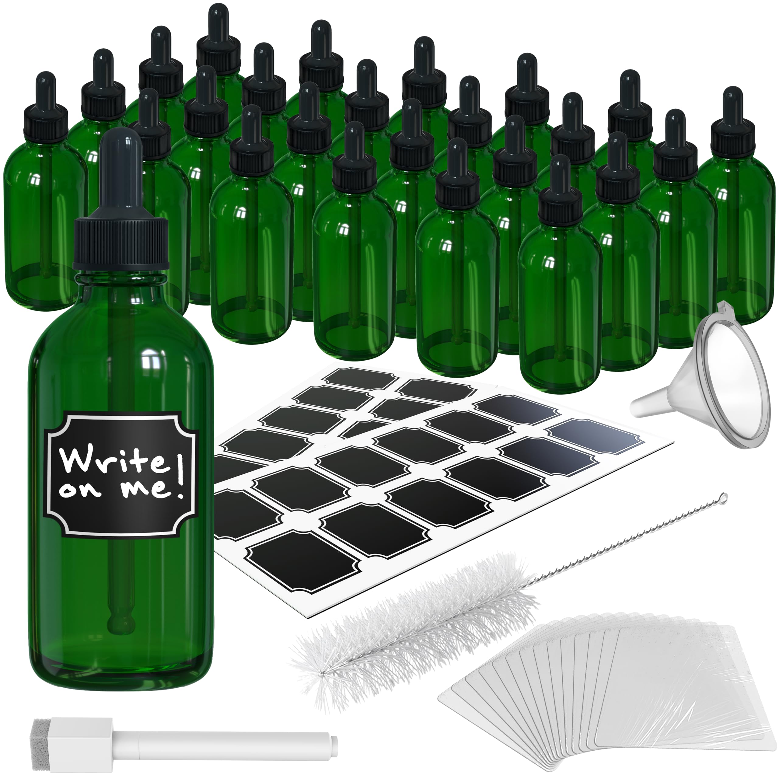 Nevlers 24PK Green 4 Oz Glass Bottles with Dropper | Leakproof Empty Dropper Bottles for Oil Useable as Empty Eye Dropper Bottle, Oil Bottles for Hair, Medicine Dropper Bottle, & Tincture Bottles