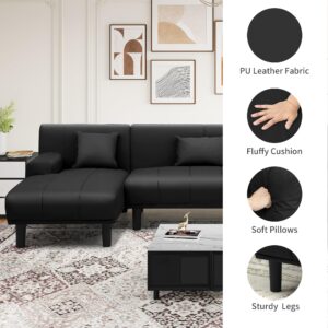 YITAHOME Sectional Couches for Living Room, U Shaped Sofa Faux Leather Modern Couch with USB & Type C Charging Ports Double Chaise and Comfy Upholstered, Black