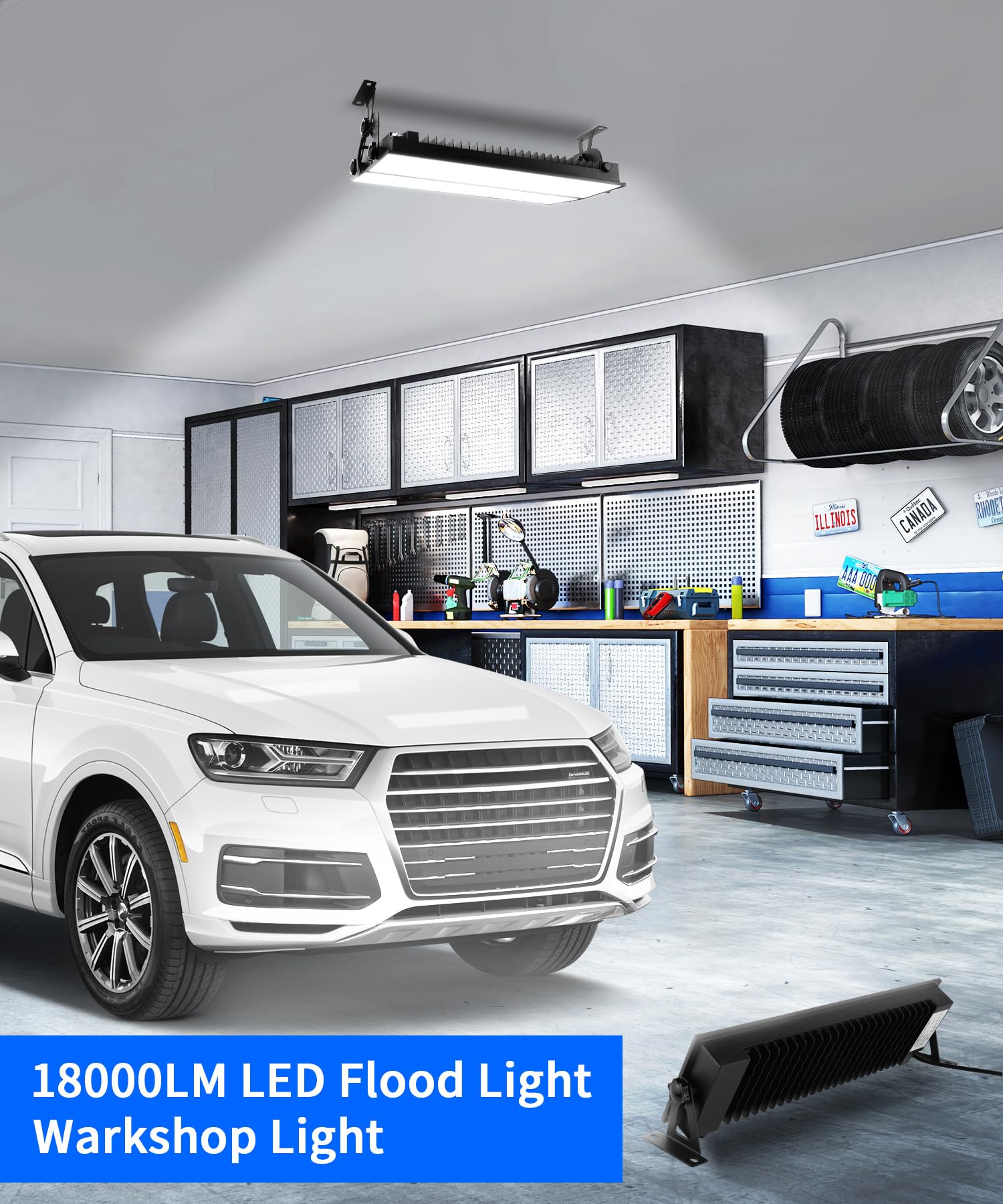 150W LED Shop Lights for Garage 1000W Equiv, 18000lm Very Bright LED Work Light, IP66 Waterproof Outdoor Flood Light with Plug, 5000K White High Bay Light for Workshop Yard Garage Factory (2 Pack)