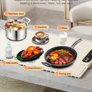 Negative ion Food Warming Mat with Adjustable Temperature,Foldable Electric Warming Tray for Parties Features 3 Modes & Fast Heating,Roll Up Food Warmer for Parties,Shabbat,Christmas （White）