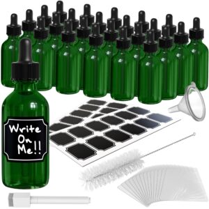 nevlers 24pk green glass dropper bottle 2oz |no-leak firm suction small glass bottle with dropper |versatile eye dropper bottle, tincture bottles, medicine dropper bottle, oil dropper bottle & more