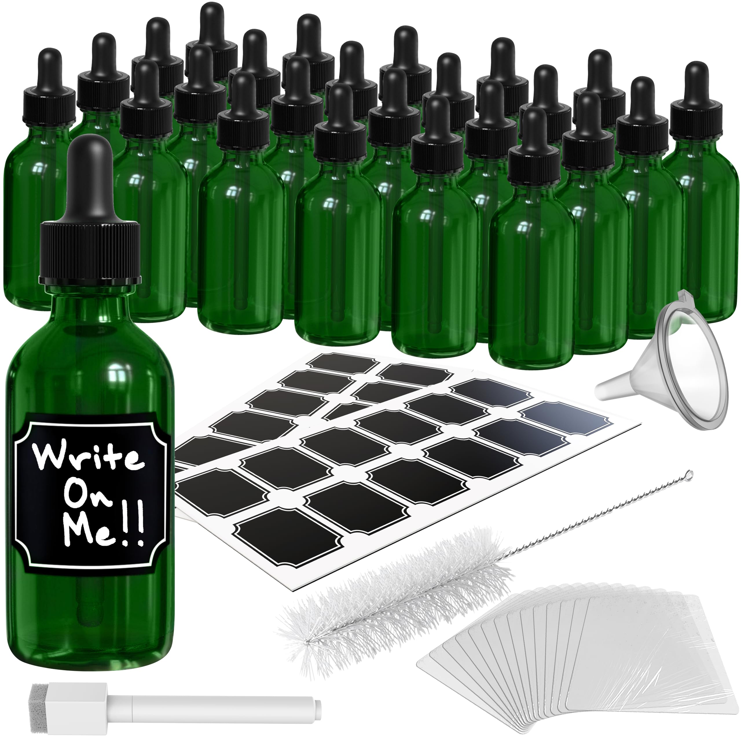 Nevlers 24PK Green Glass Dropper Bottle 2oz |No-Leak Firm Suction Small Glass Bottle with Dropper |Versatile Eye Dropper Bottle, Tincture Bottles, Medicine Dropper Bottle, Oil Dropper Bottle & More