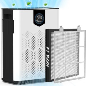 dayette air purifiers for home large room, h14 hepa filter with washable prefilters, air purifiers for room up to 3000 ft², air quality monitor, 22db sleep mode