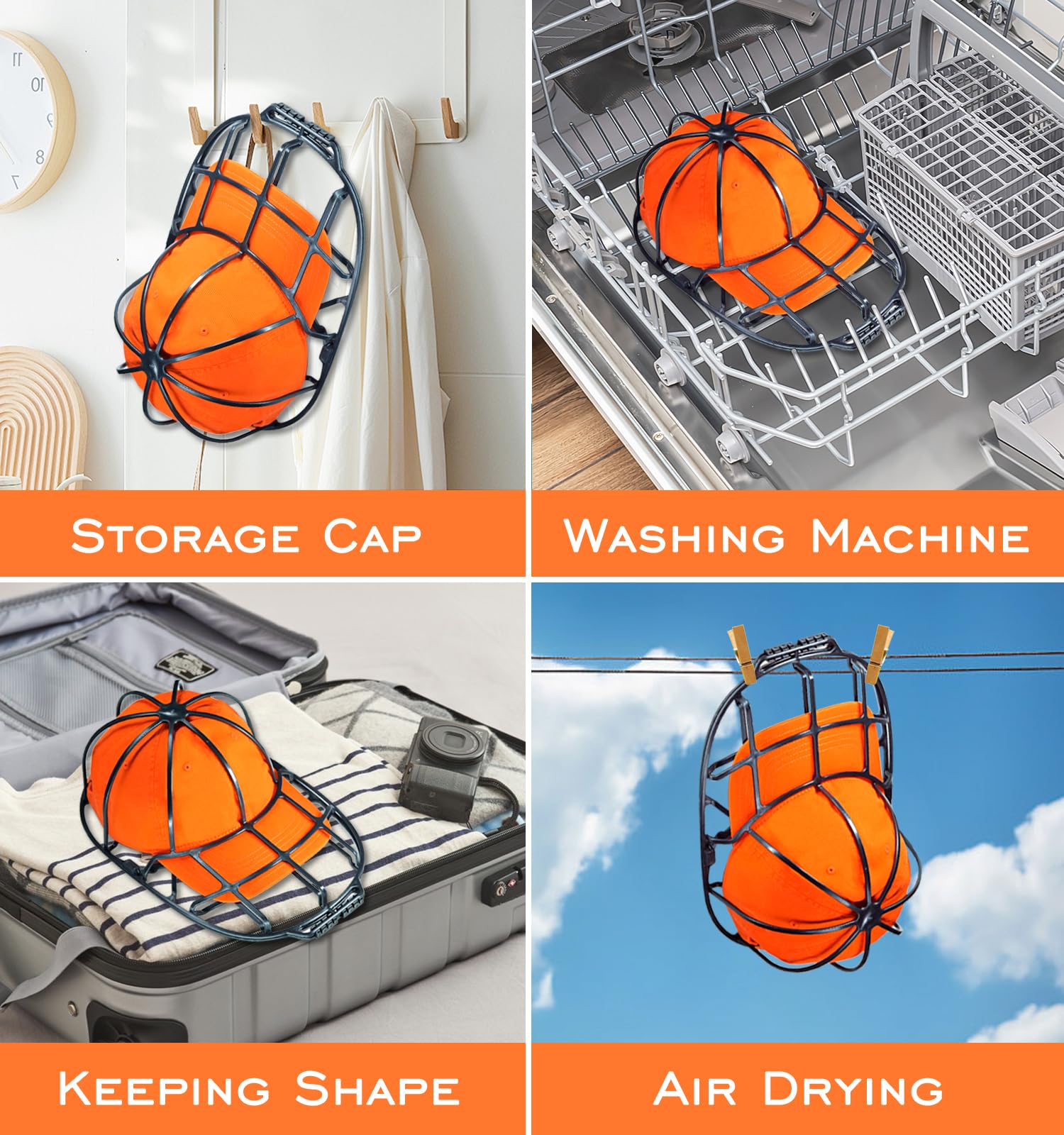 FourHare Hat Washer Cage-Hat Cleaner for Baseball Caps for Washing Machine Fit for Adult, Kid's Baseball Caps, Hat Protector Racks for Washing Machine, 4Pack