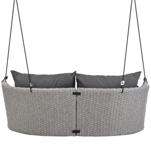 VnndeNest 2 Person Wicker Hanging Swing Bench with Removable Cushions, Outdoor Patio Swing Chair for Adults with Chains, Modern Outdoor Porch Swing for Backyard, Garden, Gray Wicker and Cushion