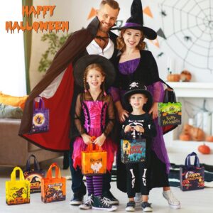 DECEED 16PCS Small Halloween Tote Bags,8 Pattern Trick or Treat Bags with Handle,Halloween Bags For Kids,Goodie Bag for Halloween Party Supplies