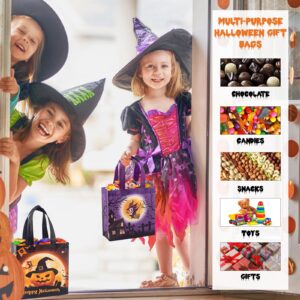 DECEED 16PCS Small Halloween Tote Bags,8 Pattern Trick or Treat Bags with Handle,Halloween Bags For Kids,Goodie Bag for Halloween Party Supplies