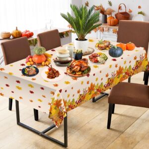 2 Pcs Thanksgiving Tablecloth Plastic - Disposable Fall Table Cloths, Autumn Rectangle Pumpkin Maple Leaf Table Cover for Happy Thanksgiving Day Table Decorations Party Supplies Favors, 54x108 Inch