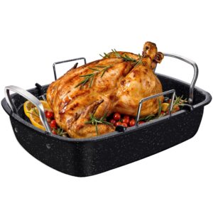 ravisingridge roasting pan with rack, 17 x 13 inch nonstick turkey roaster with steel handles – ideal for ovens, lasagna, meat & vegetables, perfect for thanksgiving & christmas (black)