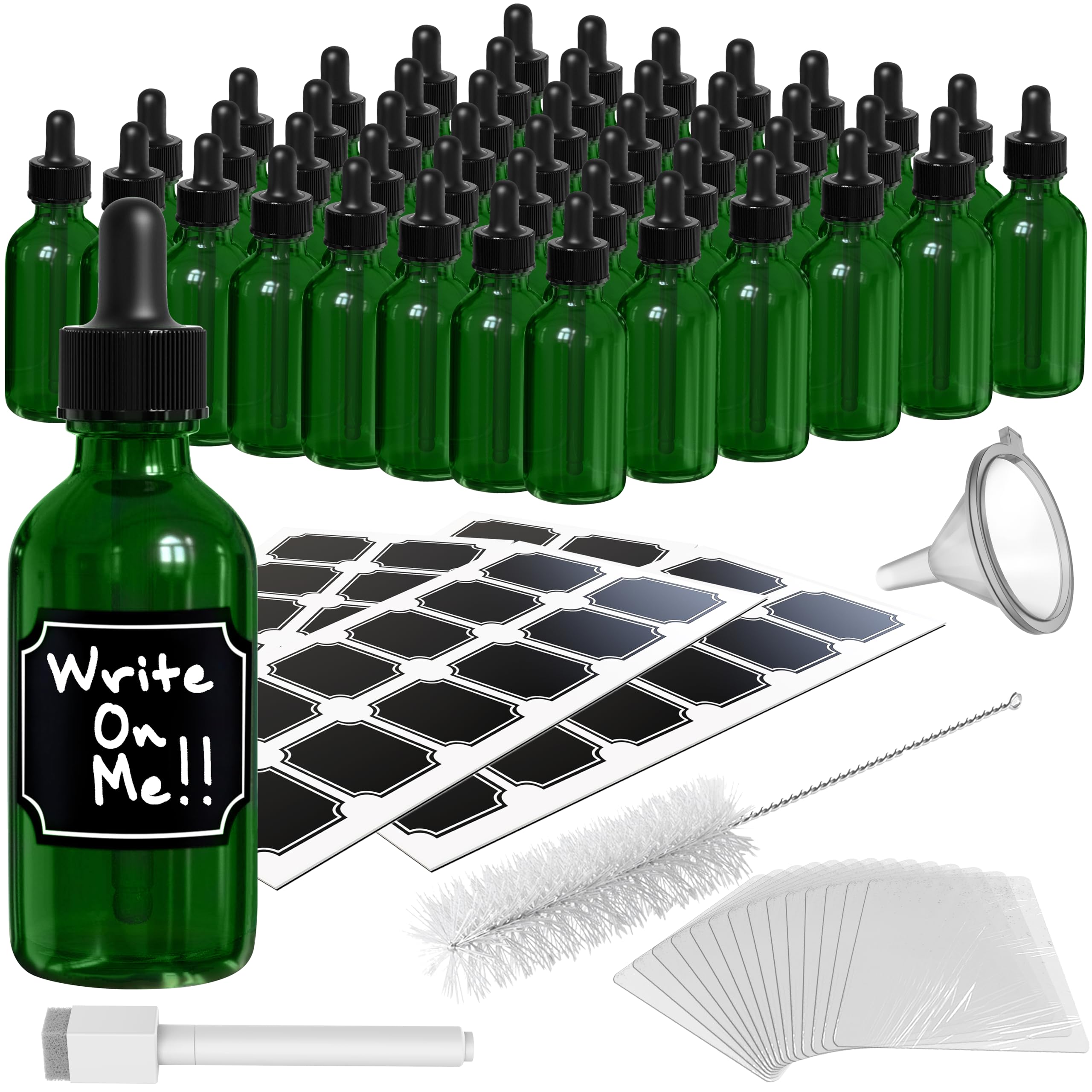 Nevlers 48PK Green Glass Dropper Bottle 2oz | No-Leak Firm Suction Mini Dropper Bottles for Travel | Oil Bottles for Hair | Tincture Bottles with Dropper | Empty Eye Dropper Bottle | Medicine Dropper