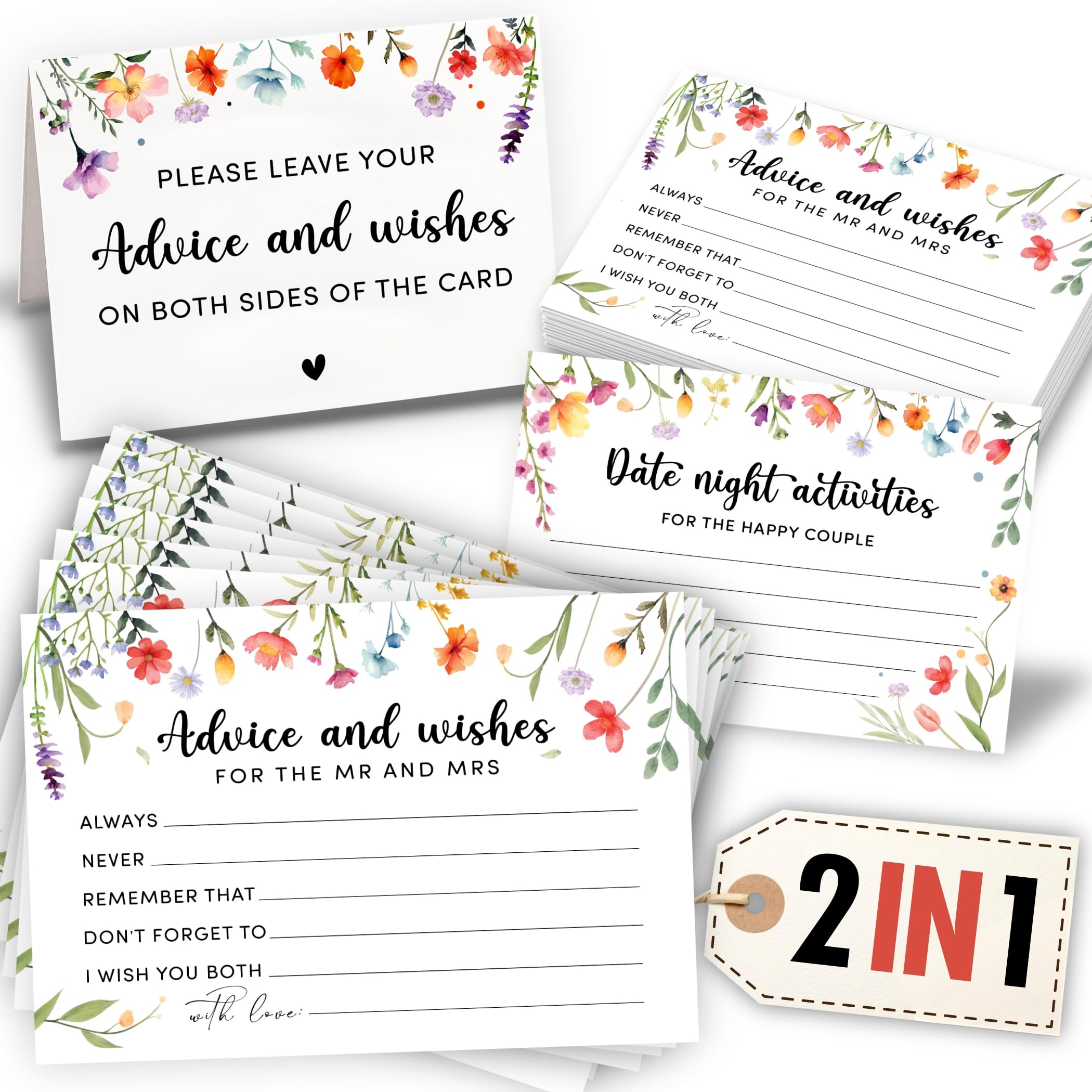 STOFINITY Advice And Wishes For The Mr And Mrs - Bridal Shower Advice Cards, Wedding Advice Cards For Wildflower Bridal Shower Decorations, Wildflower Wedding Decor For Reception