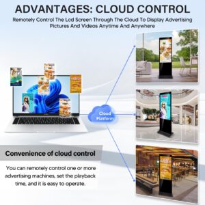 ROOMEDAL Digital Signage Display,65 Inch 4K Smart Cloud Control Touch-Screen Indoor LCD Screen IPS Floor Standing Digital Kiosks,Commercial Interactive Advertising Display Screen