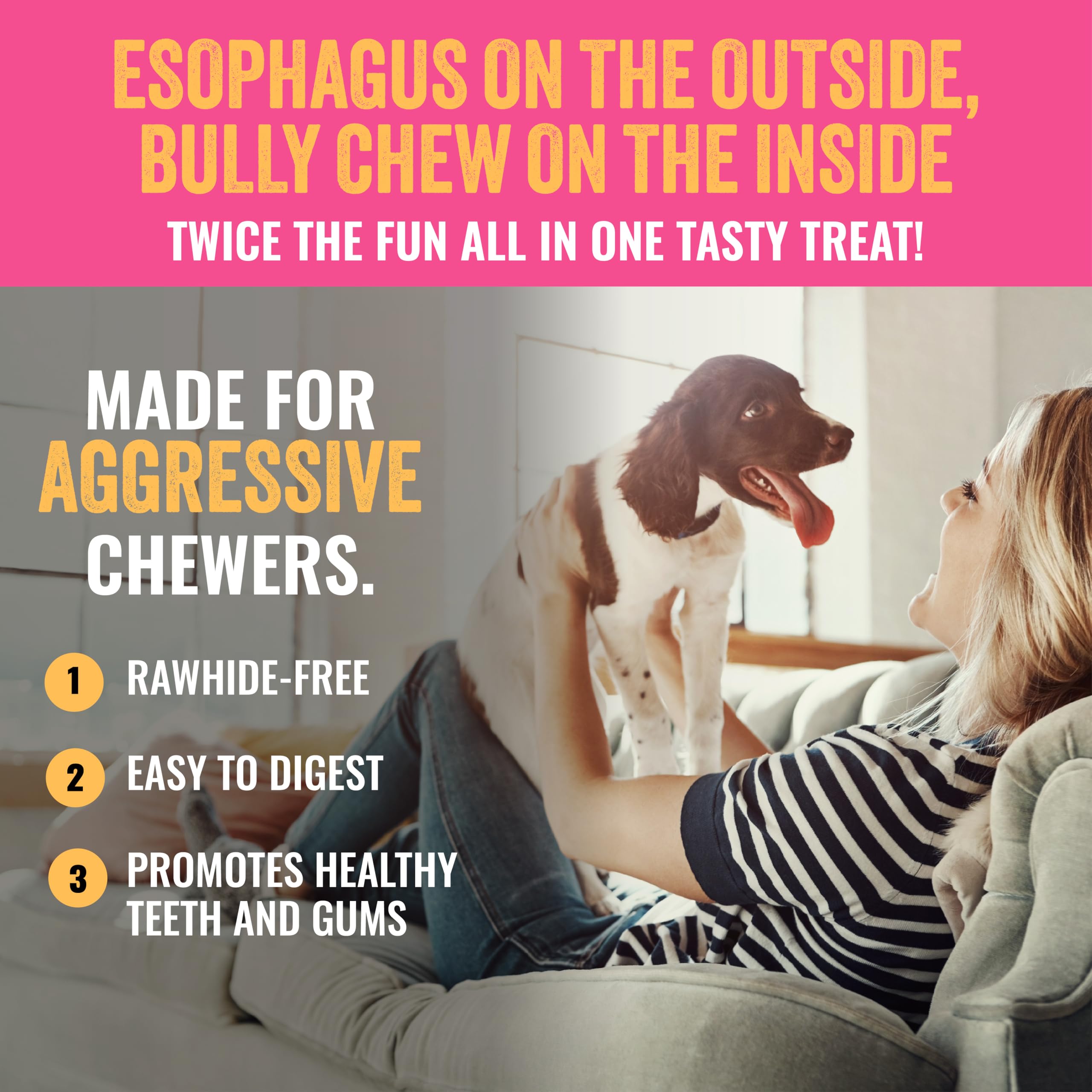 etta says! Esophonormous Esophagus Stuffed Bully Sticks Dog Chews - 5 inch All Natural High Protein Beef and Sweet Potato Chews - Made in The USA (20 Count Pack of 1)